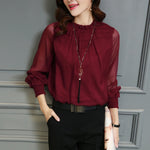 Elegant Ladies Blouses with Sheer Long Sleeves