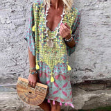 New Bohemian Style Sexy V-neck Print Tassel