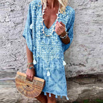 New Bohemian Style Sexy V-neck Print Tassel