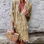 New Bohemian Style Sexy V-neck Print Tassel