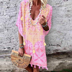 New Bohemian Style Sexy V-neck Print Tassel