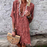 New Bohemian Style Sexy V-neck Print Tassel