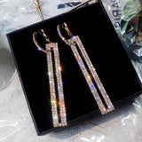 Long Geometric Drop Earrings Luxury Gold & Silver Color Rectangle Rhinestone