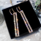 Long Geometric Drop Earrings Luxury Gold & Silver Color Rectangle Rhinestone