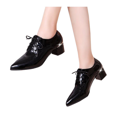 Women's Pointed Toe Leather Fashion Lace-up