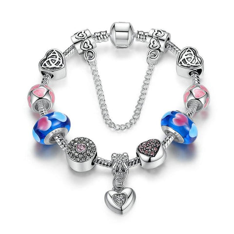 Strand Bracelet Silver Color Friendship Bracelets with Blue Heart