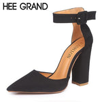 Black Square Heel Buckle Strap Pumps