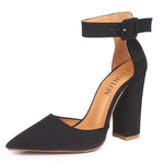 Black Square Heel Buckle Strap Pumps