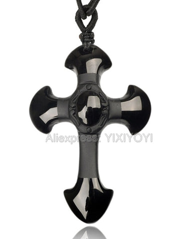 Natural Black Obsidian Carved Cross