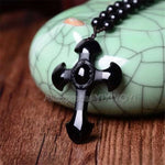 Natural Black Obsidian Carved Cross