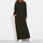 Long Black Sweatshirt Dress with Hood