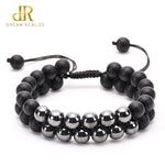 8mm Black Matte Hematite Double Row Beaded Bracelet Adjustable