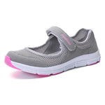 Ladies Grey and Pink Mesh Flat Sneakers